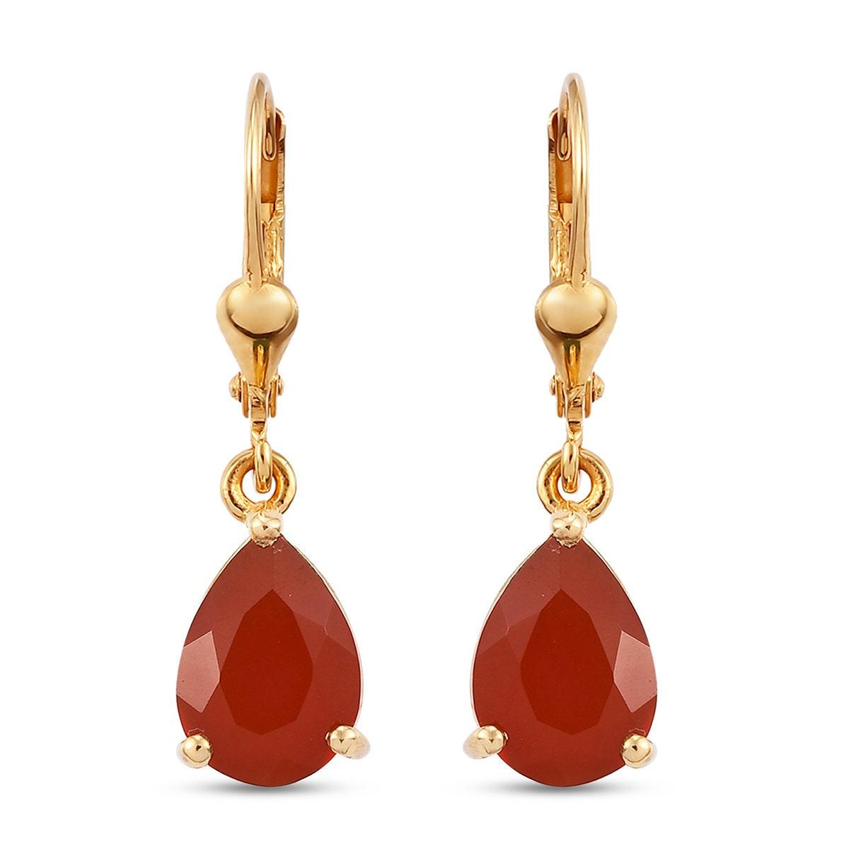 14ct Yellow Gold Red Stone Oval Drop Earrings (NEW!) – Pickwick Jewellers